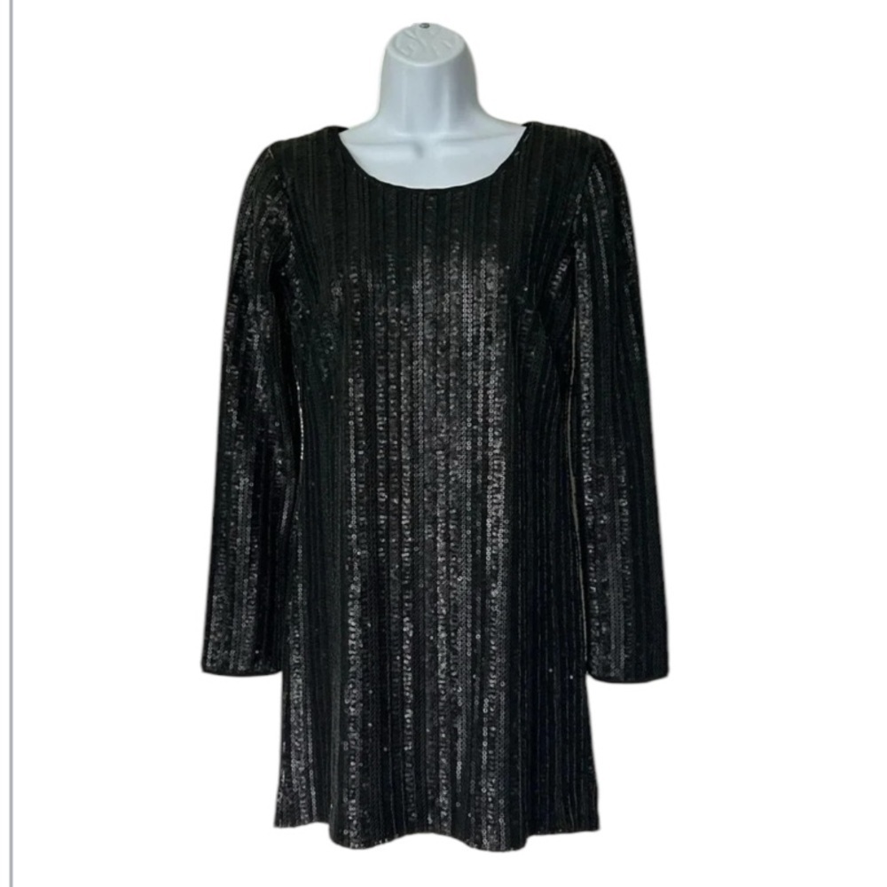 Dress The Population black sequin mini shift dress long sleeve Size S - Picture 9 of 10
